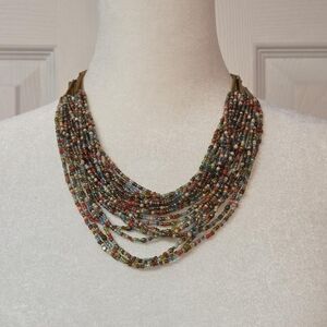 Vintage Y2K Fairy Boho Earthy Rainbow Beaded Multi-strand Beach Necklace